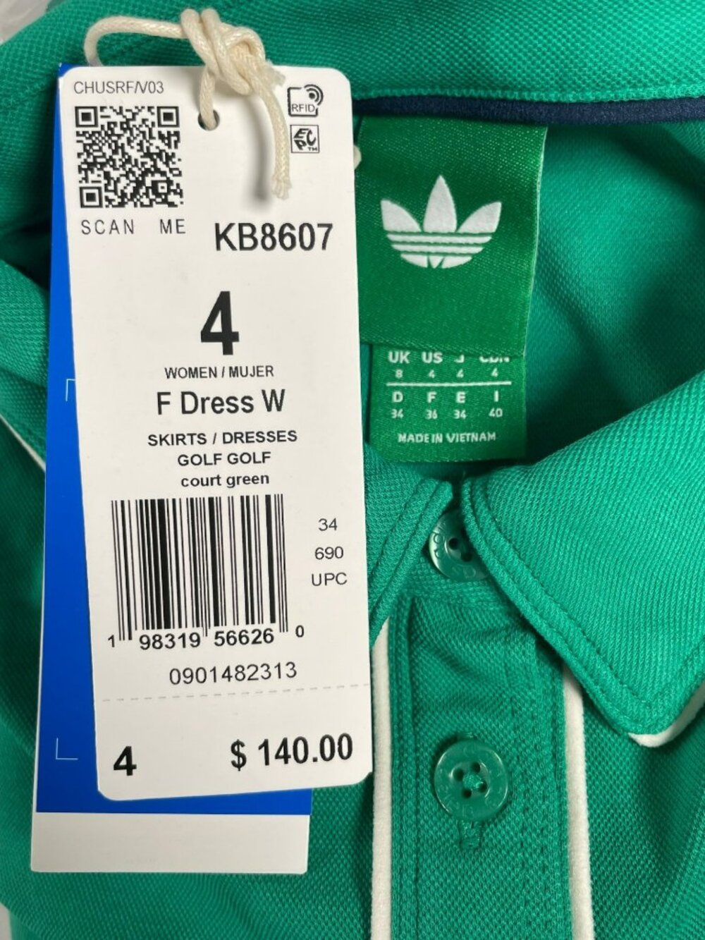 Adidas Golf Dress Polo With Shorts Sport Court Green Comfy KB8607 Wmn's Sz 4 NEW - Picture 9 of 11